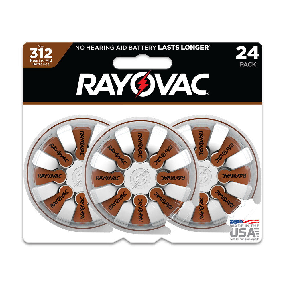 Rayovac Hearing Aid Batteries Size 312, Brown Tab, 24 Ea